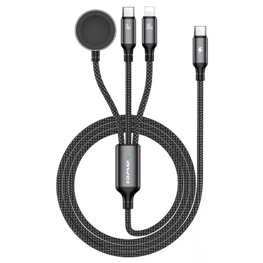 AWEI W23 1.2m Type-C to Type-C / 8-pin / for Apple Watch Magnetic Wireless Charging Dock 3-in-1 Splitter Cable