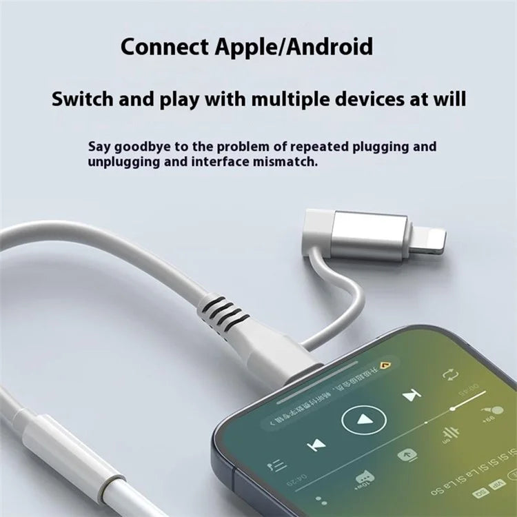 Type-C / 8-Pin Male to 3.5mm Female 2-in-1  Audio Cable Digital Chip Headphone Connection Adapter Cable