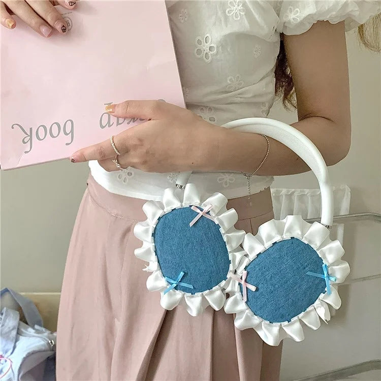 1Pair For AirPods Max Protective Case Fabric+TPU Headset Sleeve Bowknot Design