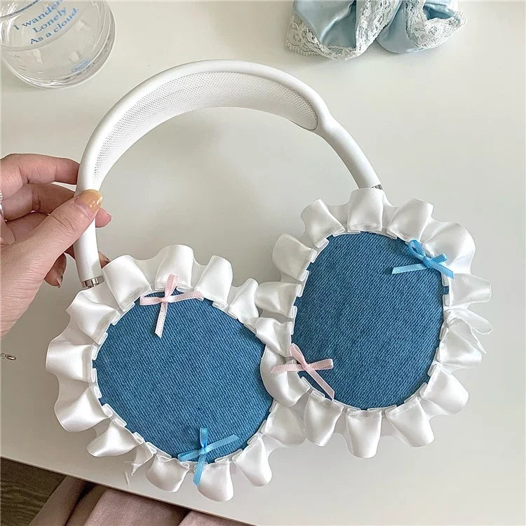 1Pair For AirPods Max Protective Case Fabric+TPU Headset Sleeve Bowknot Design