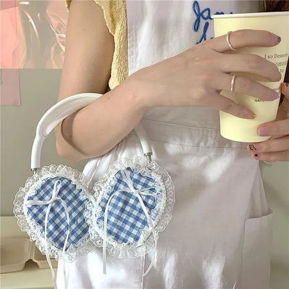 1Pair For AirPods Max Shockproof Case Fabric+TPU Headset Protector Grids Pattern Lace-Edge Design