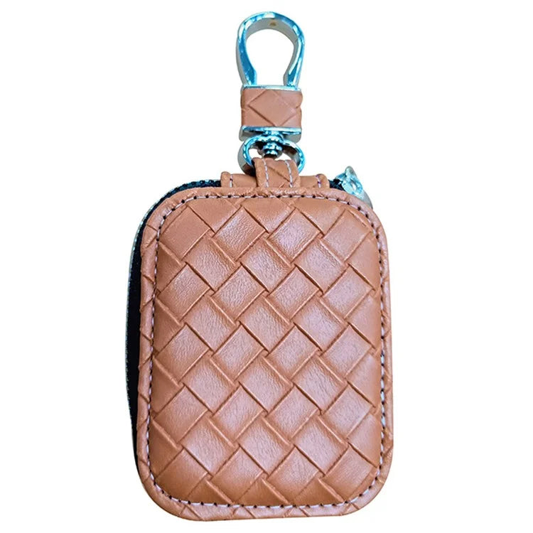 For Apple Series Earbud Carrying Case Small PU Leather Woven Pattern Earphone Cover