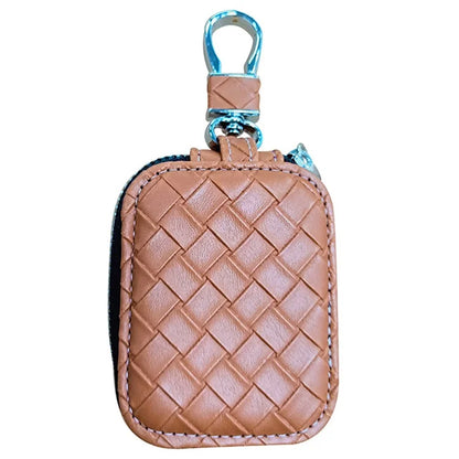 For Apple Series Earbud Carrying Case Small PU Leather Woven Pattern Earphone Cover