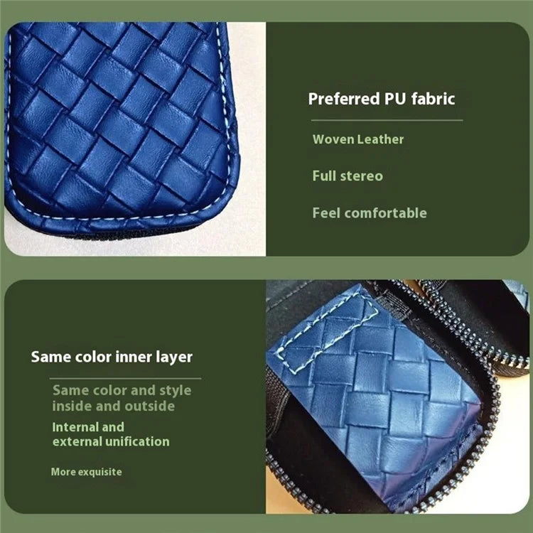 For Apple Series Earbud Carrying Case Small PU Leather Woven Pattern Earphone Cover