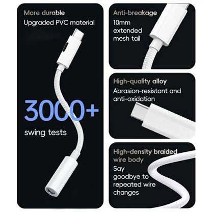 Type-C to 8 Pin + 3.5mm 2-in-1 Adapter Cable Audio Converter Nylon Braided Wire