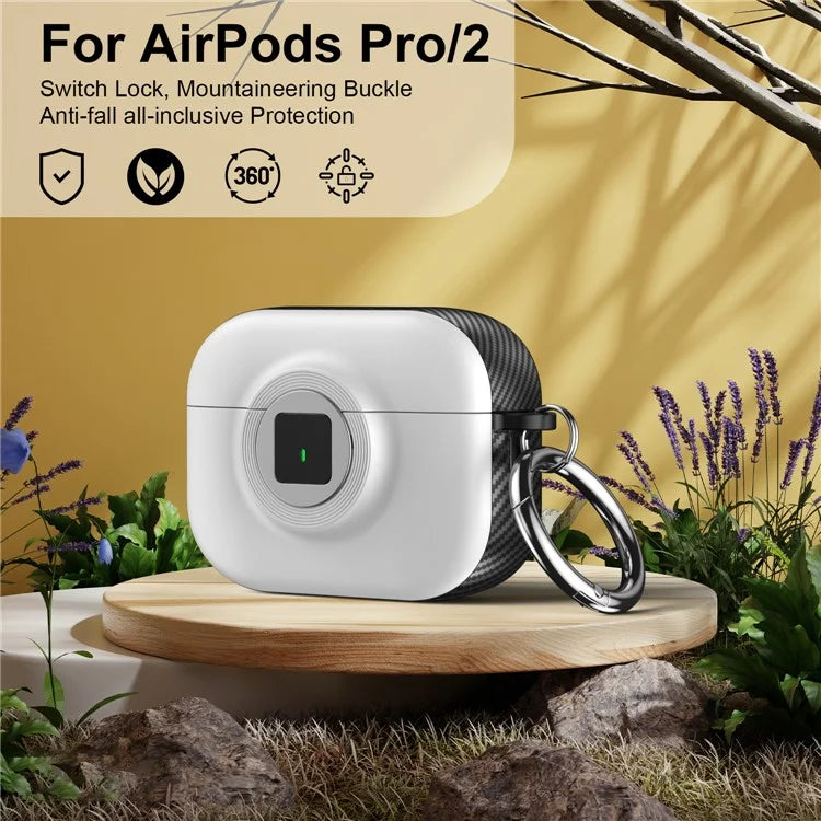 For Apple AirPods Pro 2 Case PC+TPU Flip Earphone Cover with Carabiner and Switch Lock