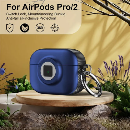 For Apple AirPods Pro 2 Case PC+TPU Flip Earphone Cover with Carabiner and Switch Lock