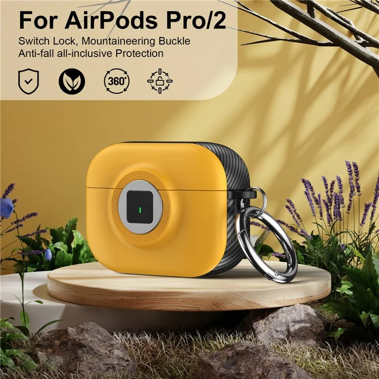 For Apple AirPods Pro 2 Case PC+TPU Flip Earphone Cover with Carabiner and Switch Lock