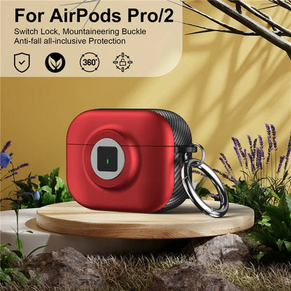 For Apple AirPods Pro 2 Case PC+TPU Flip Earphone Cover with Carabiner and Switch Lock