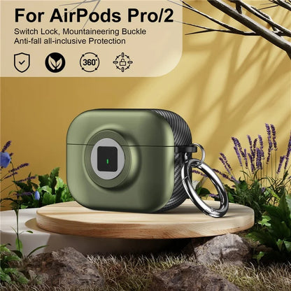 For Apple AirPods Pro 2 Case PC+TPU Flip Earphone Cover with Carabiner and Switch Lock
