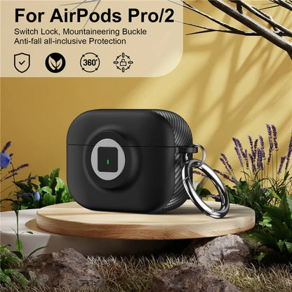 For Apple AirPods Pro 2 Case PC+TPU Flip Earphone Cover with Carabiner and Switch Lock
