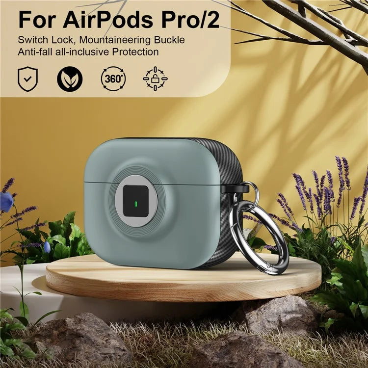 For Apple AirPods Pro 2 Case PC+TPU Flip Earphone Cover with Carabiner and Switch Lock
