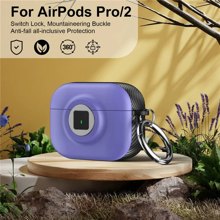 For Apple AirPods Pro 2 Case PC+TPU Flip Earphone Cover with Carabiner and Switch Lock