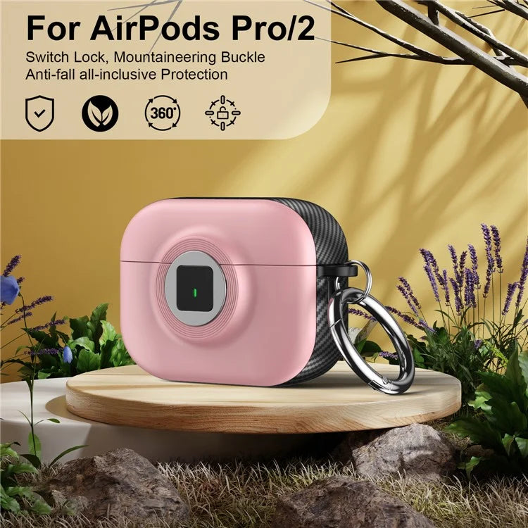 For Apple AirPods Pro 2 Case PC+TPU Flip Earphone Cover with Carabiner and Switch Lock