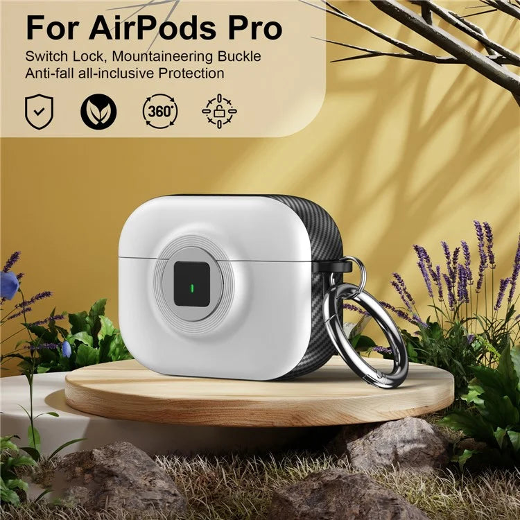 For Apple AirPods Pro Case PC+TPU Flip Earphone Cover with Carabiner and Switch Lock
