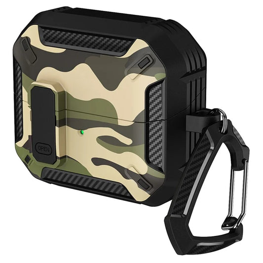 For Samsung Galaxy Buds3  /  Galaxy Buds3 Pro TPU + PC Earphone Protective Case Camouflage Earbud Charging Box with Carabiner