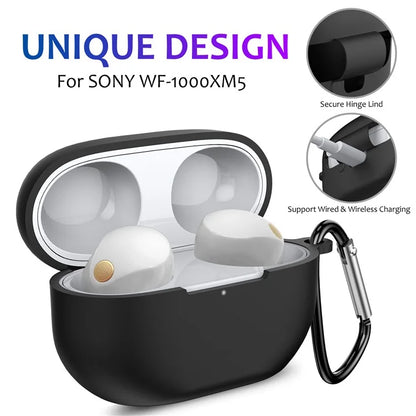 For Sony WF-1000XM5 Silicone Case Earphone Cover Bluetooth Headset Sleeve with Buckle