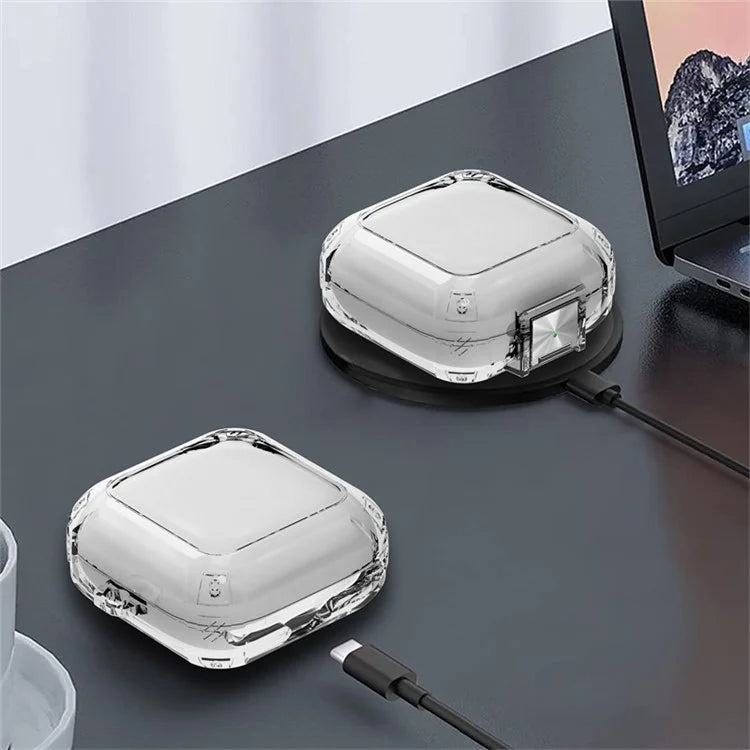 For Beats Fit Pro Clear TPU Case TWS Earphone Protector Cover with Metal Lock and Carrying Buckle Black