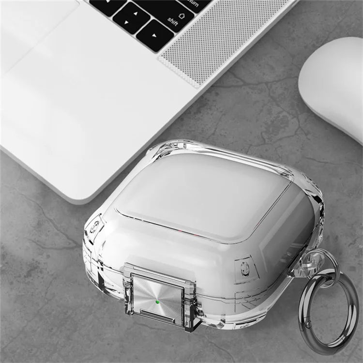 For Beats Fit Pro Clear TPU Case TWS Earphone Protector Cover with Metal Lock and Carrying Buckle Black