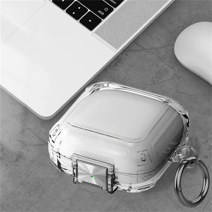 For Beats Fit Pro Clear TPU Case TWS Earphone Protector Cover with Metal Lock and Carrying Buckle Black