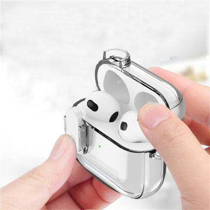 For Apple AirPods 3 Bluetooth Earphone Case Buckle Design Clear TPU Cover with Carabiner Purple