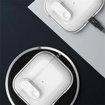 For Apple AirPods 3 Bluetooth Earphone Case Buckle Design Clear TPU Cover with Carabiner Purple
