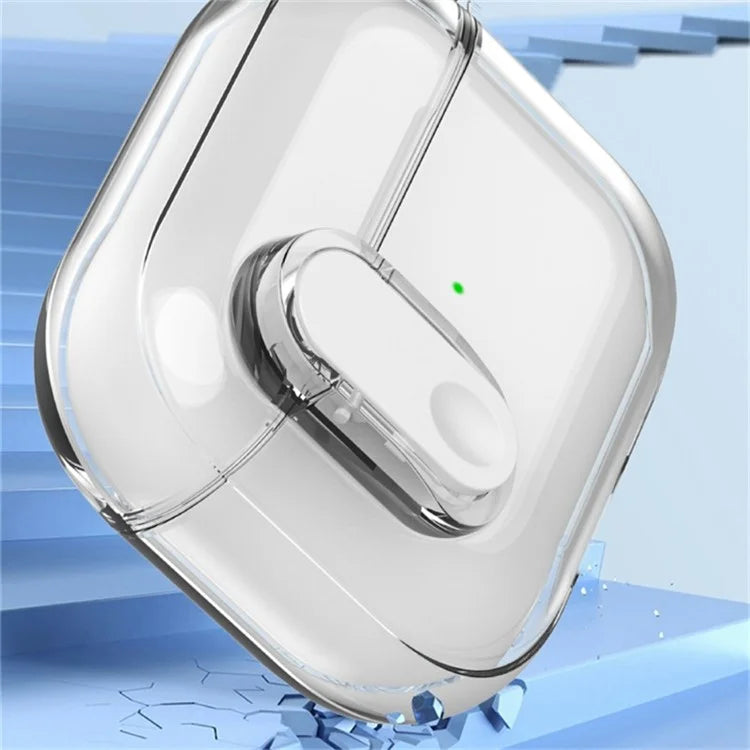 For Apple AirPods 3 Bluetooth Earphone Case Buckle Design Clear TPU Cover with Carabiner Purple