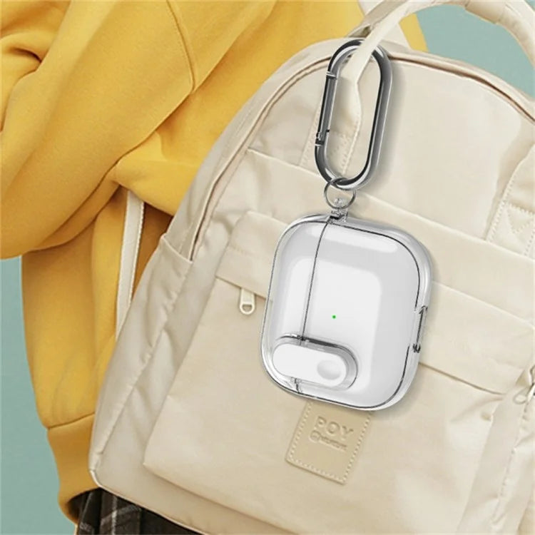 For Apple AirPods 3 Bluetooth Earphone Case Buckle Design Clear TPU Cover with Carabiner Purple