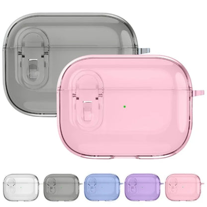 For Apple AirPods 3 Bluetooth Earphone Case Buckle Design Clear TPU Cover with Carabiner Purple