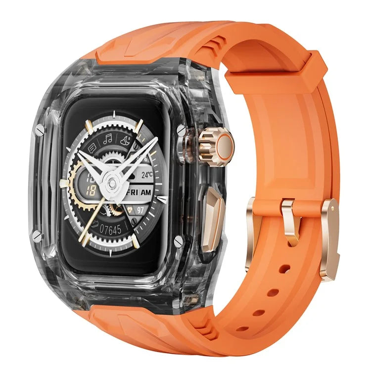 For Apple Watch 9  /  8  /  7 45mm  /  SE (2023)  /  SE (2022)  /  SE  /  6  /  5  /  4 44mm TPU Watch Band with PC Case Black