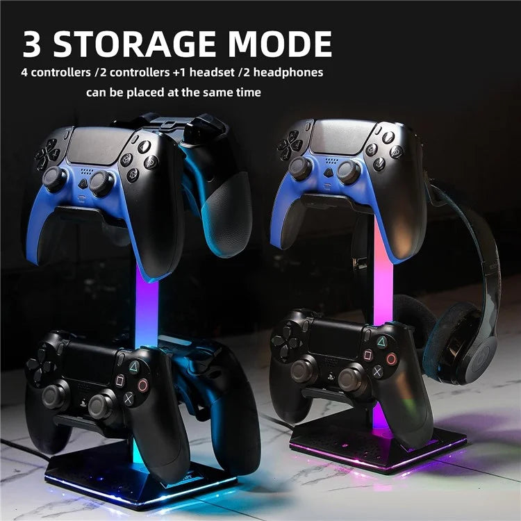PIIFOXER EB03 RGB Controller Display Stand with Memory Function, Gaming Headset Holder with 2 USB2.0, Type-C Ports
