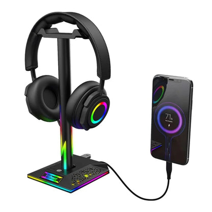 EB01-B RGB Gaming Headset Stand with 2 USB Ports, Memory Function Headphone Holder with 10 Light Modes