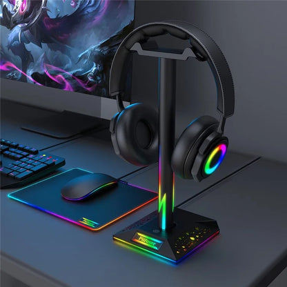 EB01-B RGB Gaming Headset Stand with 2 USB Ports, Memory Function Headphone Holder with 10 Light Modes