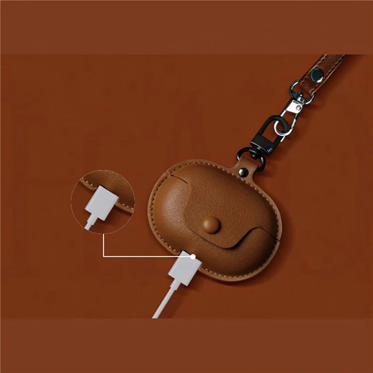 For Huawei FreeClip Wireless Charging Case Leather Cover Anti-drop Protector with Short Strap