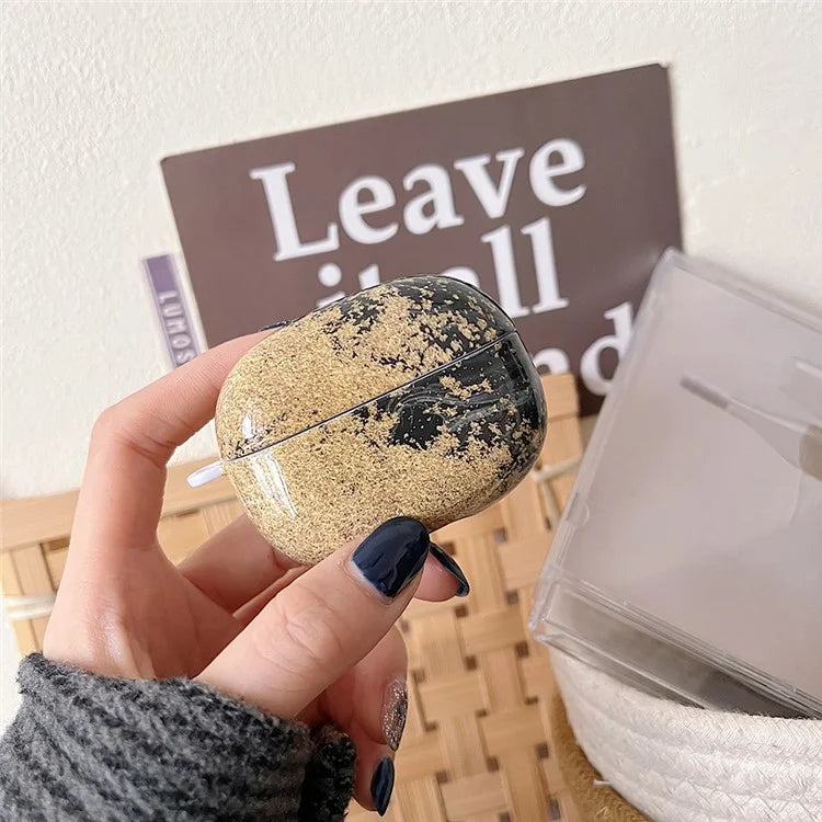 For Redmi Buds 5 Pro Marble Pattern PC Case Anti-scratch Bluetooth Earphone Cover+Gold