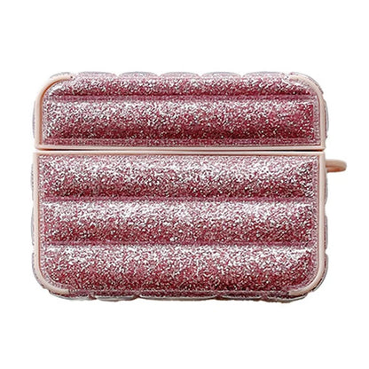 For AirPods Pro 2 / Pro Portable Cover Glitter Down Jacket Design Leather+TPU Earphone Case