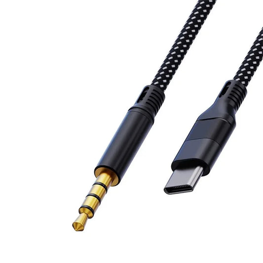 JS-101 For iPhone 15 1.2m Type-C to 3.5mm Audio Cable Braided HiFi Sound AUX Cord