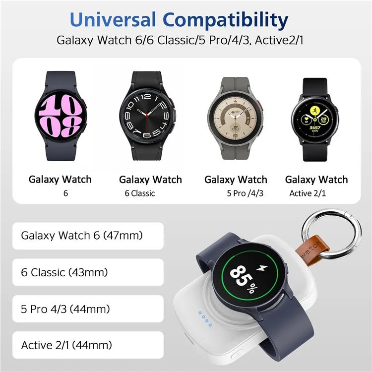 X27 For Samsung Galaxy Watch 6 / Watch 5 / Watch 4 40mm 44mm Magnetic Wireless Charger Power Bank with Keychain