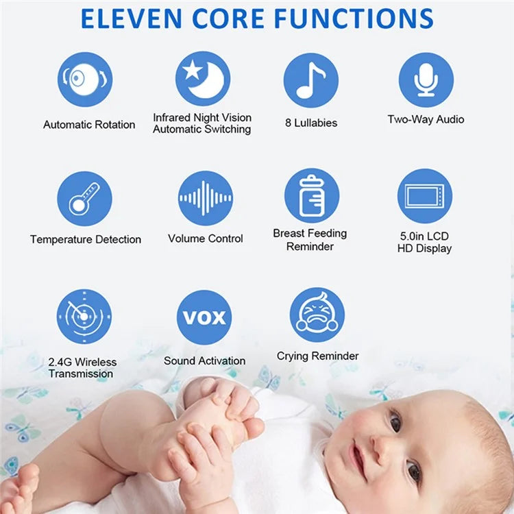 ABM501 5 Inch Video Baby Monitor 2.4G Wireless Two Way Audio Night Vision Security Camera