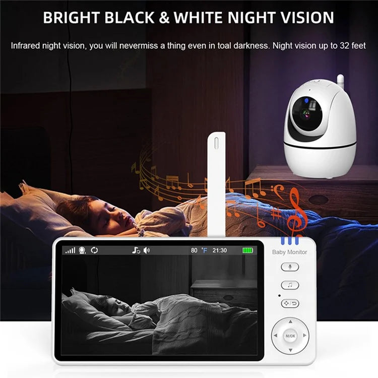 ABM501 5 Inch Video Baby Monitor 2.4G Wireless Two Way Audio Night Vision Security Camera
