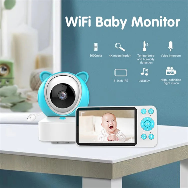 C8 5.0-inch Tuya APP Remote WiFi Camera Cry Detection Wireless Baby Monitor