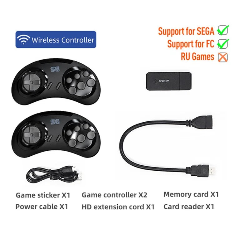 DATA FROG Y2 SG HD TV Video Game Controller Double Wireless Gamepad, 4G Memory Card / 1900 Games