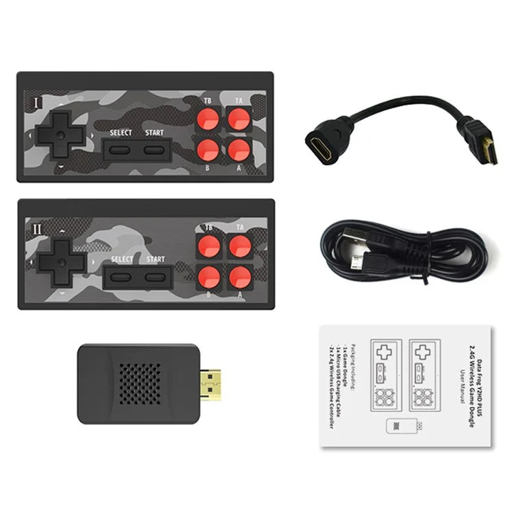 DATA FROG Y2 Plus HD TV Game Console Wireless Double Gamepad, 1800 Games
