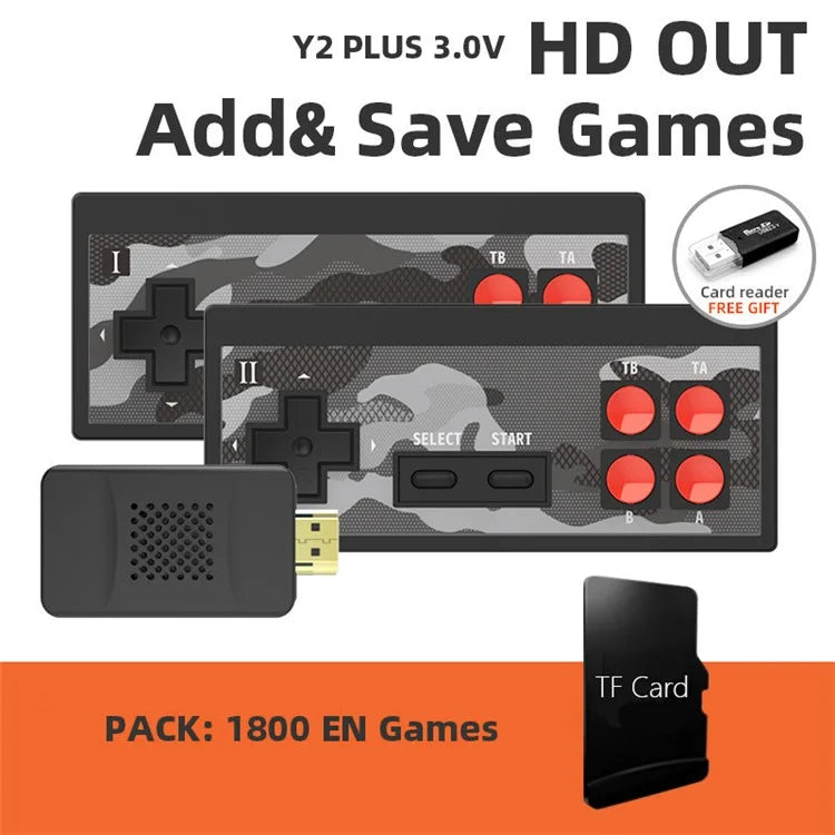 DATA FROG Y2 Plus HD TV Game Console Wireless Double Gamepad, 1800 Games