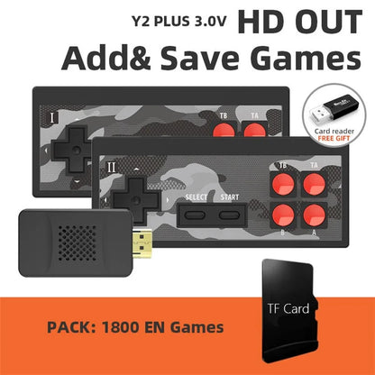 DATA FROG Y2 Plus HD TV Game Console Wireless Double Gamepad, 1800 Games