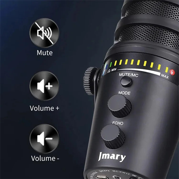 JMARY MC-PW12 USB Mic 360 Degree Rotating Zero Latency Desktop Microphone