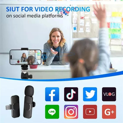 K1 Noise Reduction Lavalier Microphone 2 Wireless Mic with Type-C Receiver + iP Audio Converter