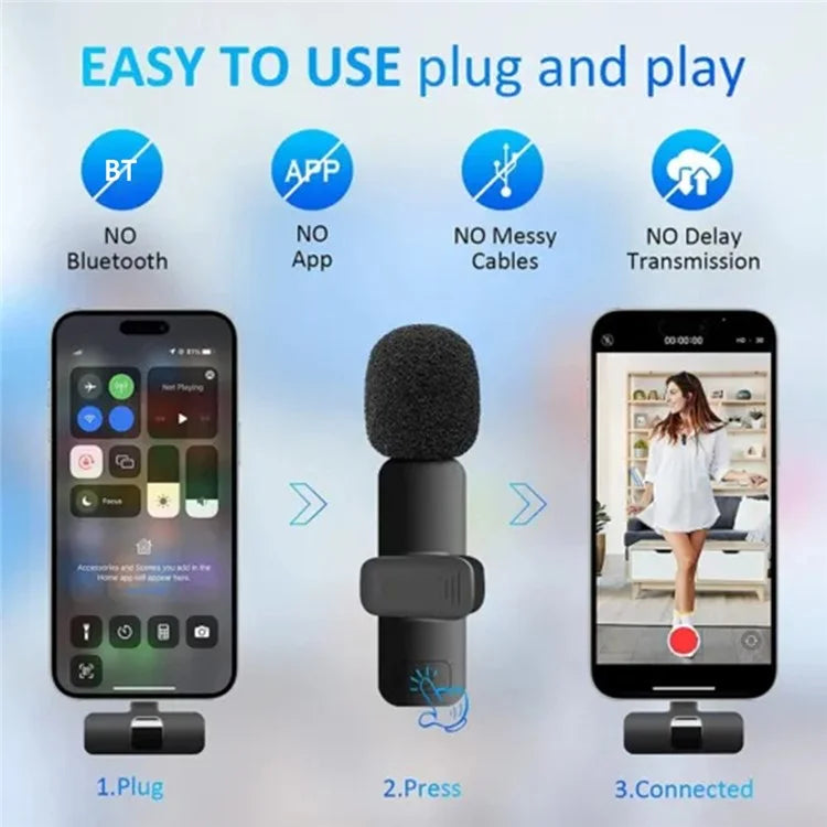 K1 Noise Reduction Lavalier Microphone 2 Wireless Mic with Type-C Receiver + iP Audio Converter