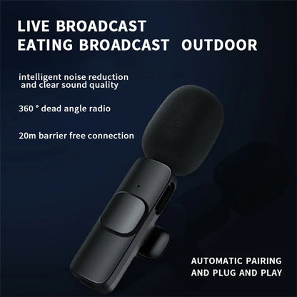 K1 Live Broadcast Lavalier Microphone 2 Noise Reduction Wireless Mic with Type-C Receiver