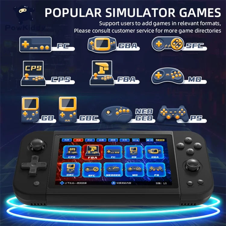 POWKIDDY x51 Handheld Game Console 5-inch IPS Screen Retro Arcade Gaming Console, 64G Memory Card